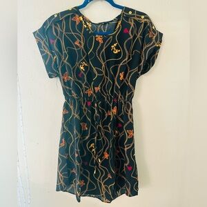 Black Chain-Print Elastic-Waist Midi Dress